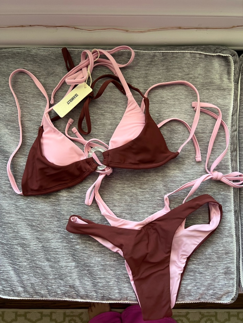 SEAMOLLY COLORBLOCK TWO TONE O RING DOUBLE LAYER BIKINI SET